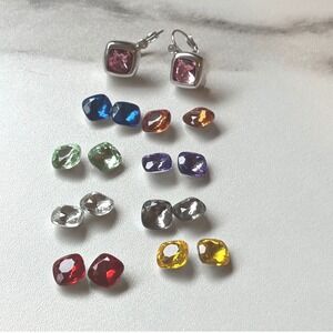 Joan Rivers Interchangeable Crystal Earring Set Silver Tone 10 Colors CushionCut